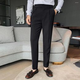 Men's Suits Stylish Dress Trousers Solid Color Dressing Non-Iron Zipper Buttons Business Pants