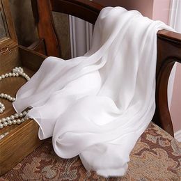 Scarves 100% Silk Scarf Women White Solid Color Soft Elegant Pure Real Ladies Female Winter Spring SummerAutumn1265Z