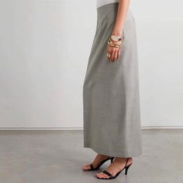 The Ro* Women's Wool Slit Maxi Skirt Gray