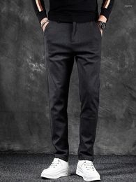 Men's Pants Autumn Woolen Straight Men Korean Style Social Casual Gray Black Slim Fit Trousers