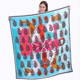 130x130cm 100% Twill Silk Scarf For Women Double Horse Neckerchief Life Tree Pattern Shawls Fashion Spain Square Scarves Female Pa323h