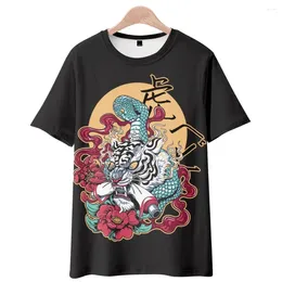 Men's T Shirts Summer Fashion Streetwear Black Tiger Print Tshirts Men Harajuku Casual Top Tees Short Sleeve Loose