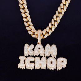 With 20MM 16inch Cuban Chain Men's Custom Name Drip Bubble Letters Chain Pendants Necklaces Ice Out Cubic Zircon Hip Hop Jewe249G