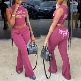 Women's Two Piece Pants Sexy Crop Tops Sets Outfits Tracksuits 2023 Women Summer Y2K Streetwear Ladies Bodycon Casual Elegant 2 Set