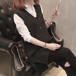 Women's Sweaters 2023 Sweater Vest Women Spring Autumn Sleeveless Pullover V-Neck Knitted Waistcoat Black Striped Basic Tops