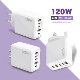 5 Ports Cell Phone Chargers 120W Super Quick Charger Adapter USB C PD 18W 20W 25W Type-C Charger Dual QC3.0 3.1A Fast Charging for iPhone 15 14 13 12 Samsung Xiaomi