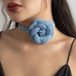 Choker Romantic Blue Cowboy Flower Necklace And Bracelet Soft Collar Chain Party Jewellery For Women Girl Teen