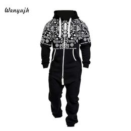 2019 Autumn Casual Tracksuit Jumpsuit Mens Overalls Long Sleeve Sweatshirt Hoodies Long Pants Romper For Male Overalls290o