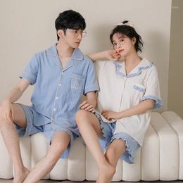 Men's Sleepwear Pyjamas Summer Knitted Cotton Night Cardigan Casual Pijamas Couple Pyjamas Set Home Male Women's