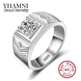 YAMINI Original 925 Sterling Silver Wedding Ring Luxury 1 Carat 6mm CZ Diamond Men Ring Jewellery Gift MJZ012278c