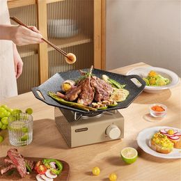 BBQ Tools Accessories Korean Non-Stick Outdoor BBQ Skillet Cast Iron Frying Pan Octagon Camping Picnic Steak Cooking Pan Kitchen Cookware Utensils 231013