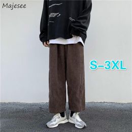 Men Casual Pants Plus Size 3XL Solid Corduroy Straight Trousers Male Loose Ins Chic Elastic Waist Trendy Korean Style Streetwear M243v