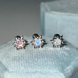 Stud Earrings 925 Silver Needle Crystal Moonstone Star Screw For Women Elegant Punk Y2K Jewellery Gift E528
