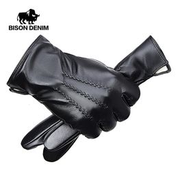 Five Fingers Gloves BISON DENIM Men Sheepskin Autumn Winter Warm Touch Screen Full Finger Mittens High Quality Genuine Leather For 231013