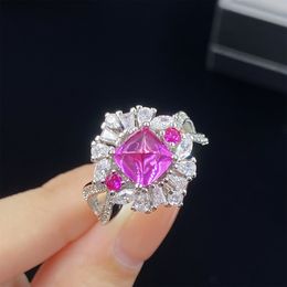 Ladies Wedding Jewellery Ring Red Corundum Sugar Tower Imitation Red Tourmaline zircon Diamonds Opening Ring Girlfriend Party Jewellery Birthday Adjustable