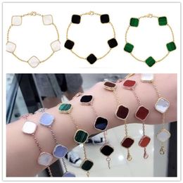 designer bracelet 4 Four Leaf Clover Charm Bracelets Bangle Chain 18K Gold Agate Shell Mother-of-Pearl for Women&Girl Wedding Moth262U