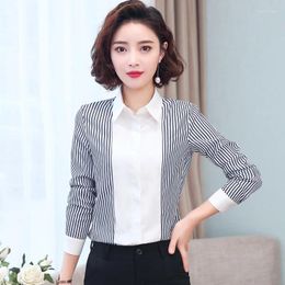 Women's Blouses Female Spring And Autumn Striped Shirt Feminine Fashion Korean Colour Contrast Stitching With Long Sleeve Bottomed Top Lady