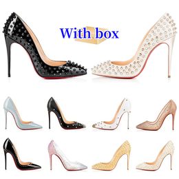 Designer high heels dress shoes sneakers women luxury Glitter Rivets triple black white Patent leather suede 8cm 10cm 12 cm party outdoor womens wedding shoes 35-44