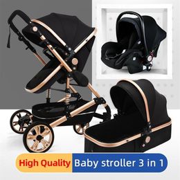 Baby Stroller Multifunctional 3 in 1 Baby High Landscape Folding Carriage Gold Newborn1240w