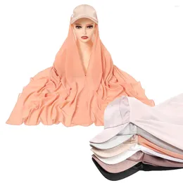 Ethnic Clothing Satin Baseball Hat With Chiffon Scarf Headscarf Wraps Ready To Wear Instant Hijab Muslim Women Sport Turban Bandana Caps