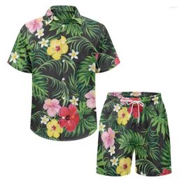 Men's Tracksuits Hawaiian Flowers Print Suit Sets Mens Summer Causal Sleeve Shirt Shorts Two Pieces Males Casual Size S-3XL