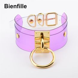 whole Harajuku Oversized Buckle Rock Double Layer Leather Collar Necklace Silver Gold 40mm O Round Fetish Bondage Sexy BDSM PV256b