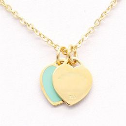 Stainless Steel Chain Enamel Double Heart Love Necklaces women necklace Fashion Trendy Paired Suspension Pendants Model Mixed 9 co289N