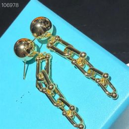 Vintage Hardware Copper Gold Dangle Earrings Round Ball Bucket Long Chain Brand Designer Jewellery For Women210Q