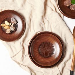 Plates 1pcs Round Tableware Natural Small Wooden Plate Kitchen Bread Fruit Dessert Solid Wood Snack Tray Home Trinket Dishes