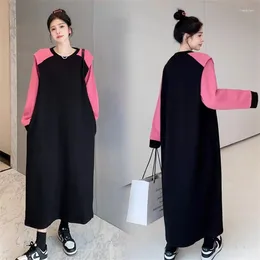 Casual Dresses Round Neck Long Sleeve Oversized Pullover Dress For Autumn Winter Simple Retro Colour Matching Sweatshirt Women Z3323