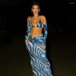 Work Dresses Zebra Print Beach Outfits For Women Drawstring Maxi Skirt And Top 3 Pieces Set Summer Festival Outfit