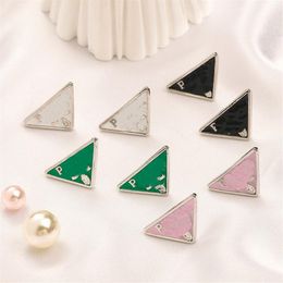 Simple 18K Gold Plated 925 Silver Luxury Brand Designers P-Letters Stud Geometric Famous Women Triangle Crystal Rhinestone Pearl E326e