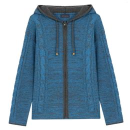 Men's Sweaters Autumn And Winter Zipper Retro Sweater Long-sleeved Knitted Cardigan Hooded Blue Jacket