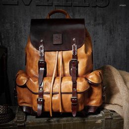 Backpack Soft Genuine Cow Leather Drawstring Bag Luxury Mens Laptop Travel Day Pack Large Capacity Handmade Mochila Sac