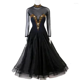 Stage Wear Standard Ballroom Dance Dresses Lady Advanced Modern Dancing Skirt Black Color Sexy Waltz Competition Dress Women