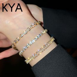 Trendy Design 14K Gold Plated Geometric Zircon Tennis Bracelet for Women Girl Accessories Korean Fashion Jewelry AAA Zircon Party 304E