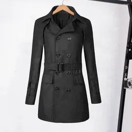 Men's Trench Coats Men Autumn Winter Casual Business Coat Lapel Long Sleeve Double Breasted Pockets Belt Woollen Jacket Windbreaker