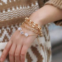 Charm Bracelets Fashion Bead For Women Gold Retro Sequins Double Circle Simple Adjustable Chain Bracelet Female Bohemia Jewelry244a