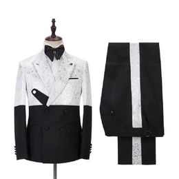 Men's Suits & Blazers 2022 Unique Design White Pattern Costume Homme Mens 2 Pcs Groomsmen Wedding Tuxedos Terno Masculino Sli1830