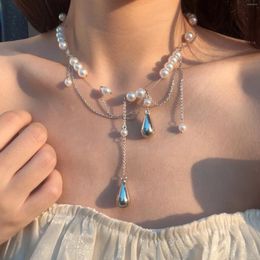 Pendant Necklaces Korean Fashion Sweet Cool Simulation Pearl Chains Choker Exquisite Y2k Water Drop Tassel Necklace For Women Anniversary