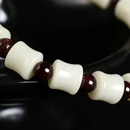 Charm Bracelets White Bodhi Root Hand String Bamboo Shaped With Natural Garnet Yellow Dragon Jade Single Circle Fashion Women's Buddha Bead