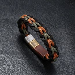 Charm Bracelets Men's Leather Bracelet Hand-woven Vintage Cowhide Stainless Steel Magnetic Clasp Graduation Gift Boho