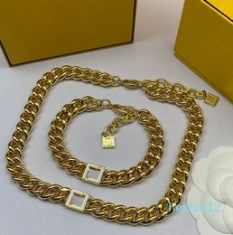 Chunky Chain Necklace Bracelet Ladies Plated Jewellery Set Vintage Stainless Steel Trendy Hip Hop Style Party Jewellery