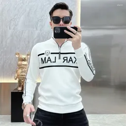 Men's Hoodies 2023 Autumn Long-Sleeved T-Shirt Fashion Handsome Stand-Up Collar Trend Printing Half-Zip Sweater