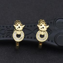 Hoop & Huggie Goth Panther Sleeper Earrings Man Gold Rolled Punk Jewellery CZ Stone Paved Leopard Hypoallergenic Earring Hoops Pante212W