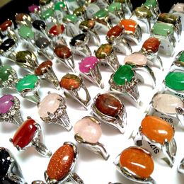 Whole 50pcs Top Mix Colourful NATURAL STONE rings Women Ladies Crystal Charm Elegant Ring Fashion Rhinestone Ring Xmas Jewelry247F