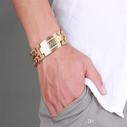 316l Stainless Steel Double Chain Huge Big Men's Gold Plated Bracelet Greek Key Pattern Male Jewelry263C