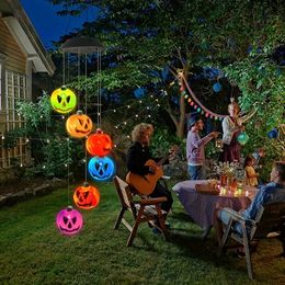 1pc Halloween Lights Solar Wind Chimes, Colour Changing Outdoor Halloween Decorations With 6 Pumpkin Lights, Fall Decor For Tree Door Window Party Yard Decor