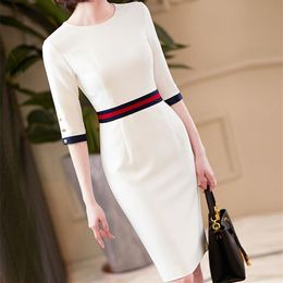 2021 New Arrival Elegant O Neck Dresses Women High Quality Office Lady Formal Business Work Slim Pencil Dress Clothes Plus Size X02480
