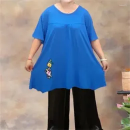 Women's Two Piece Pants 16XL Mid-Aged Elderly Fat Mother Summer Short Sleeve Wide-Leg Pant Suit Plus Size Old Woman Clothes Female Sets